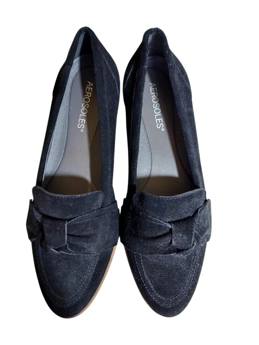Aerosoles Black Suede Bow Loafers Comfort Flats Size 7.5